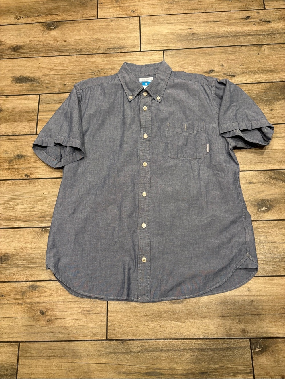 Columbia Short Sleeve Button Down Chambray Outdoor Work Shirt Mens XL